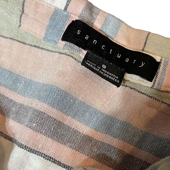 SANCTUARY SHORT SLEEVED Striped Button-Up Blouse Size Small - Picture 3 of 6